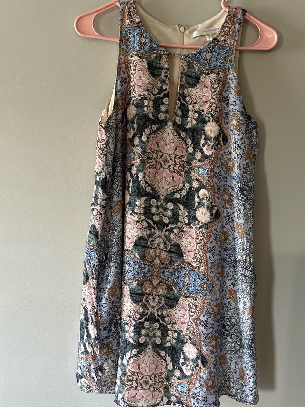 Lavender Brown Sleeveless silk Paisley Print Dress A line shift dress pockets